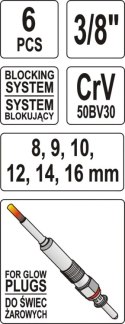 YATO YT-0534 Klucze do świec żarowych, kpl. 6 szt