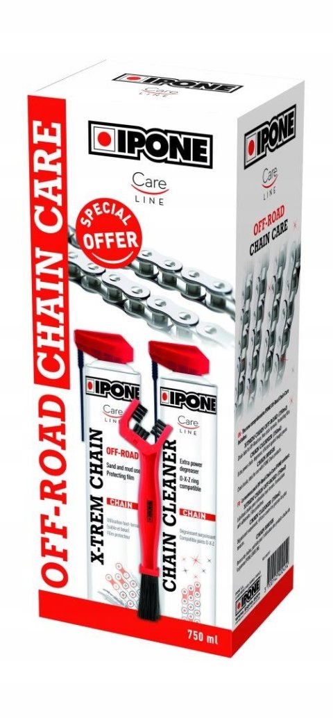 IPONE OFF ROAD CHAIN CARE ZESTAW DO CZYSZCZENIA I SMAROWANIA ŁAŃCUCHA (2 X 750ML) ZE SZCZOTKĄ (CARELINE) IPONE OFF ROAD CHAIN CARE ZESTAW DO CZYSZCZENIA I SMAROWANIA ŁAŃCUCHA (2 X 750ML) ZE SZCZOTKĄ (CARELINE)