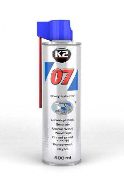 K2 07 500 ML - Produkt wielozadaniowy: likwiduje piski, smaruje, czyści, penetruje, chroni przed korozją. K2 07 500 ML - Produkt wielozadaniowy: likwiduje piski, smaruje, czyści, penetruje, chroni przed korozją.
