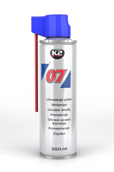 K2 07 250 ML - Produkt wielozadaniowy: likwiduje piski, smaruje, czyści, penetruje, chroni przed korozją. K2 07 250 ML - Produkt wielozadaniowy: likwiduje piski, smaruje, czyści, penetruje, chroni przed korozją.