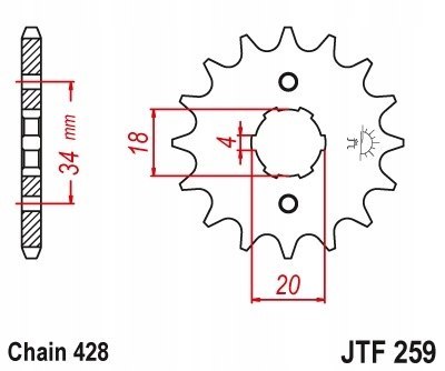 JT Zębatka przednia stal JT typ łańcucha 428 15 JT Zębatka przednia stal JT typ łańcucha 428 15