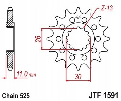 JT Zębatka przednia stal JT typ łańcucha 525 16 JT Zębatka przednia stal JT typ łańcucha 525 16