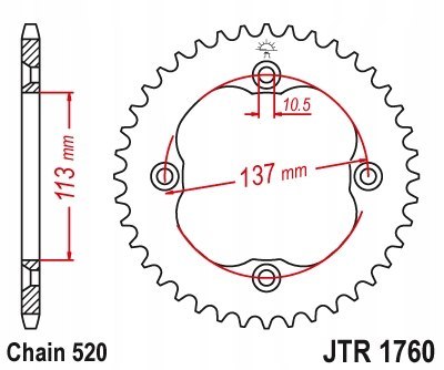 JT Zębatka tylna stal JT 520 z.36 JTR1760,36 JT Zębatka tylna stal JT 520 z.36 JTR1760,36