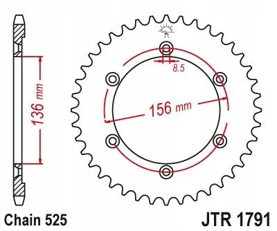 JT Zębatka tylna stal JT 525 z.41 JTR1791,41 JT Zębatka tylna stal JT 525 z.41 JTR1791,41